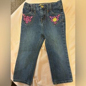 Apple Bottoms Dark Wash Skinny Jeans with Pink & Gold Embroidery
